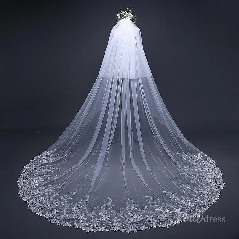 1 Tier Lace Appliqued Cathedral Veil Viniodress TS17124