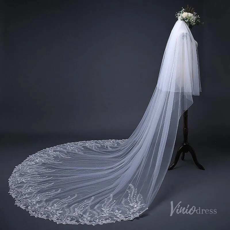 1 Tier Lace Appliqued Cathedral Veil Viniodress TS17124