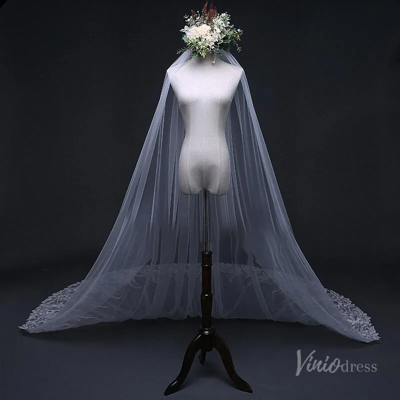 1 Tier Lace Appliqued Cathedral Veil Viniodress TS17124