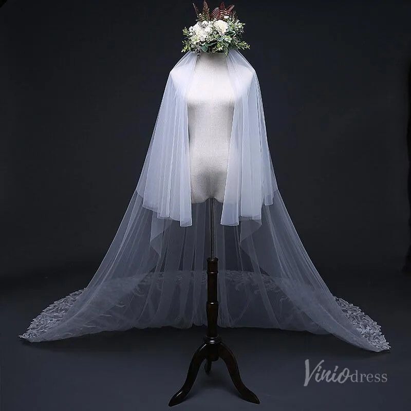 1 Tier Lace Appliqued Cathedral Veil Viniodress TS17124