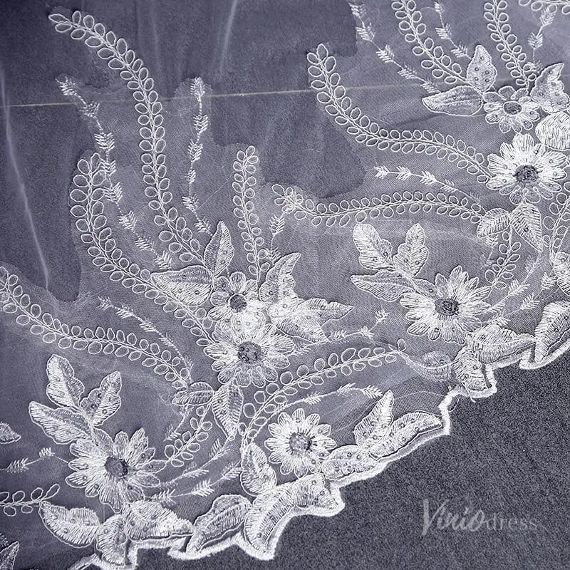 1 Tier Lace Appliqued Cathedral Veil Viniodress TS17124