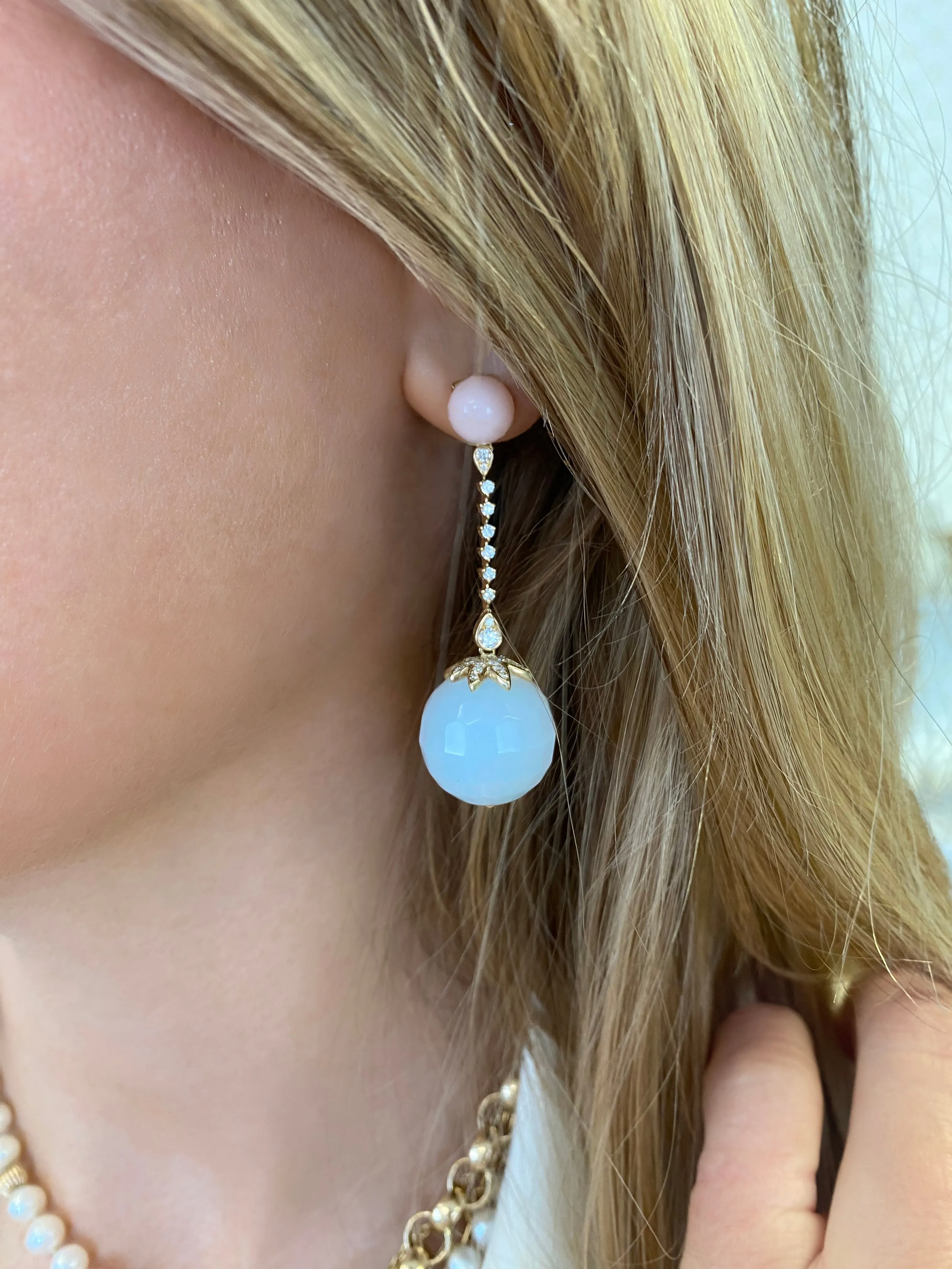 14K Opalite, Pink Opal and Diamond Disco Ball Earrings