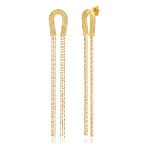 14K Yellow Gold and Diamond Tassel Horseshoe Earrings