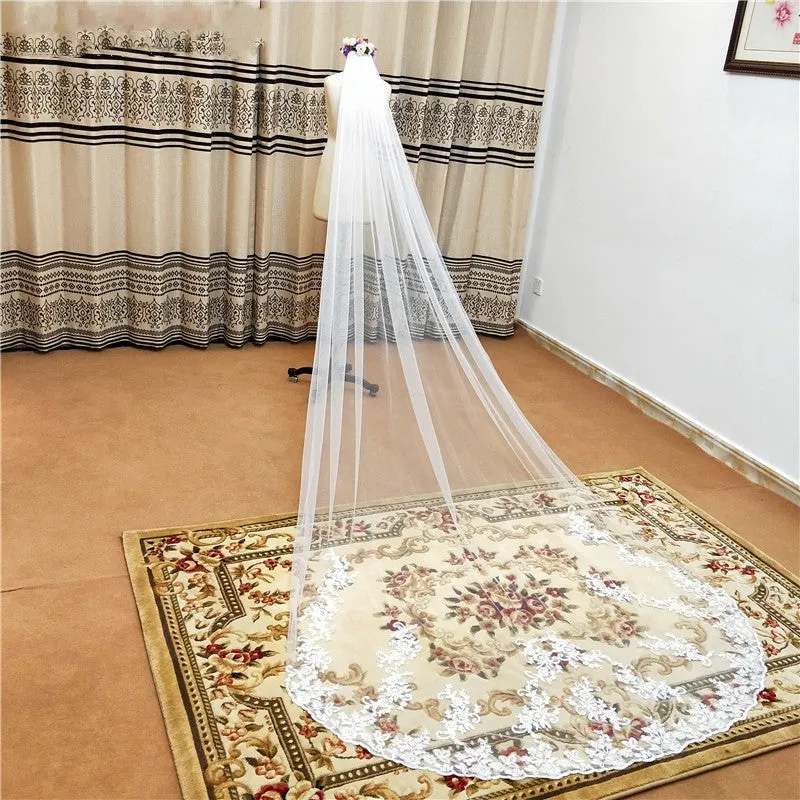 3M Lace Edge Cathedral Wedding Veils With Comb White Ivory Long Tulle Veils Wedding Accessories Bridal Veil velos de novia