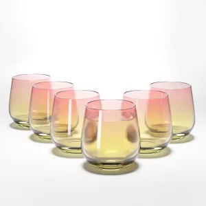 Anko Australia 430ml Dual Tone Glasses Set of 6 | Water, Juice, Cocktails Glasses| Dishwasher Safe Whiskey Glass Set | Bar Accessories for Home | Suitable for All Occassions | Yellow & Pink