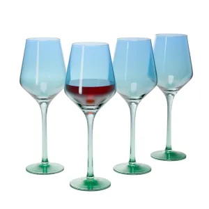 Anko Australia Dual Tone Wine Glasses Set of 4 | 500ml | Blue & Green Wine Glass Set for All Occassions | Bar Accessories for Home, Restaurants, Parties | Ideal Gifting Set | 100% Lead & Cadmium Free