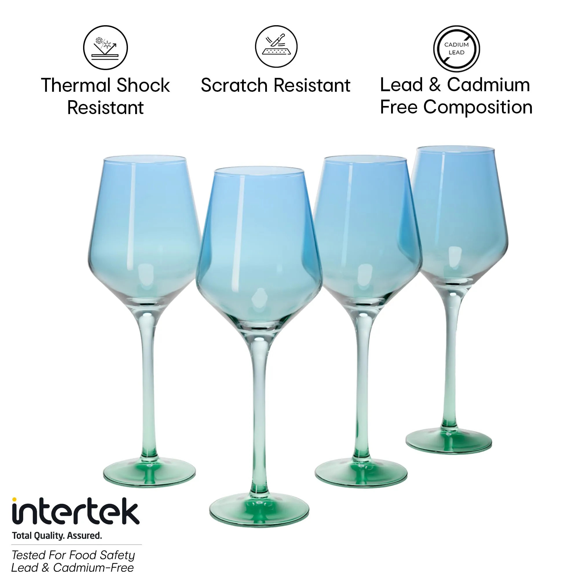 Anko Australia Dual Tone Wine Glasses Set of 4 | 500ml | Blue & Green Wine Glass Set for All Occassions | Bar Accessories for Home, Restaurants, Parties | Ideal Gifting Set | 100% Lead & Cadmium Free