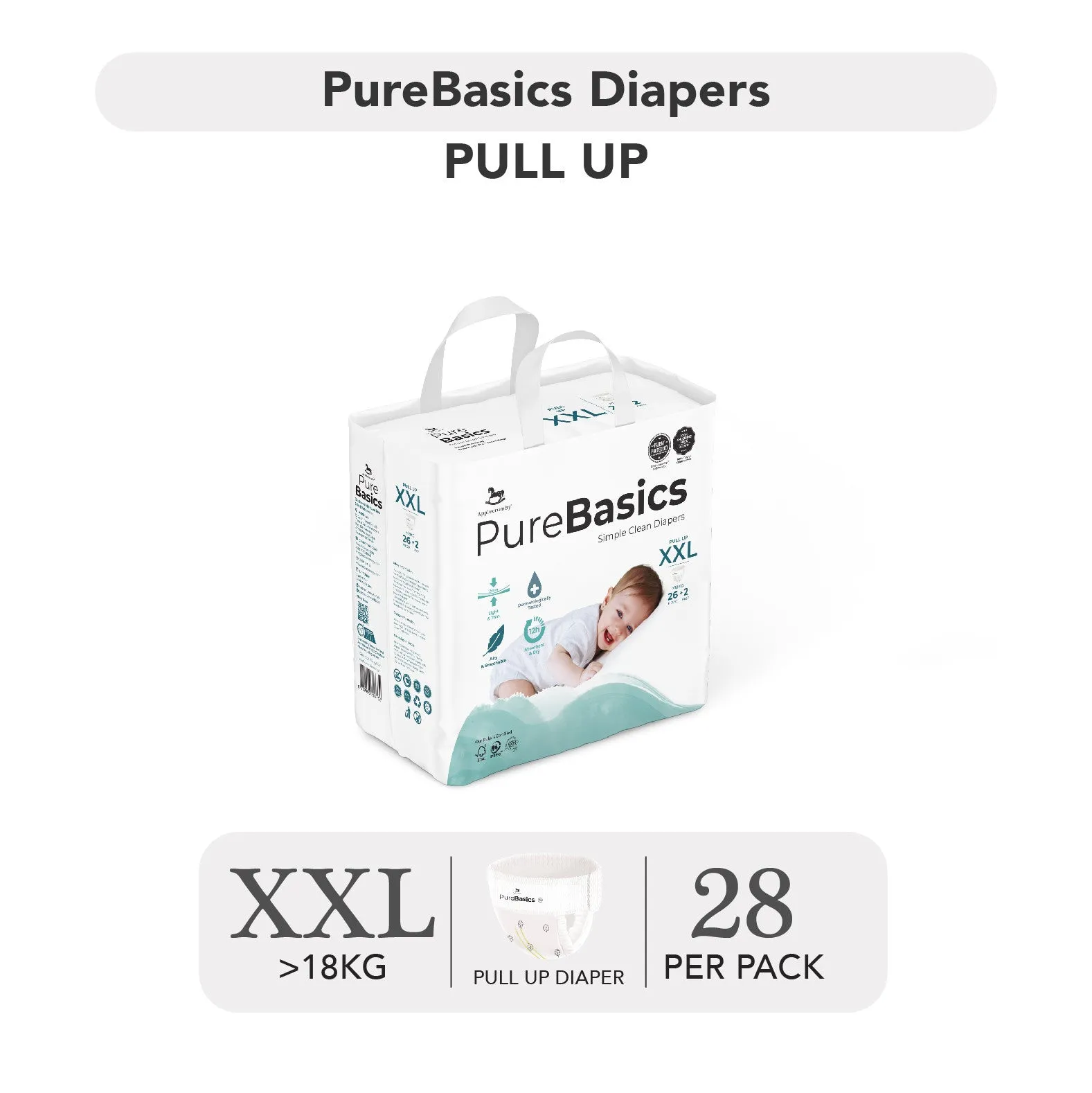 Applecrumby PureBasics Pull Up Diapers - M44 / L38 / XL32 / XXL28