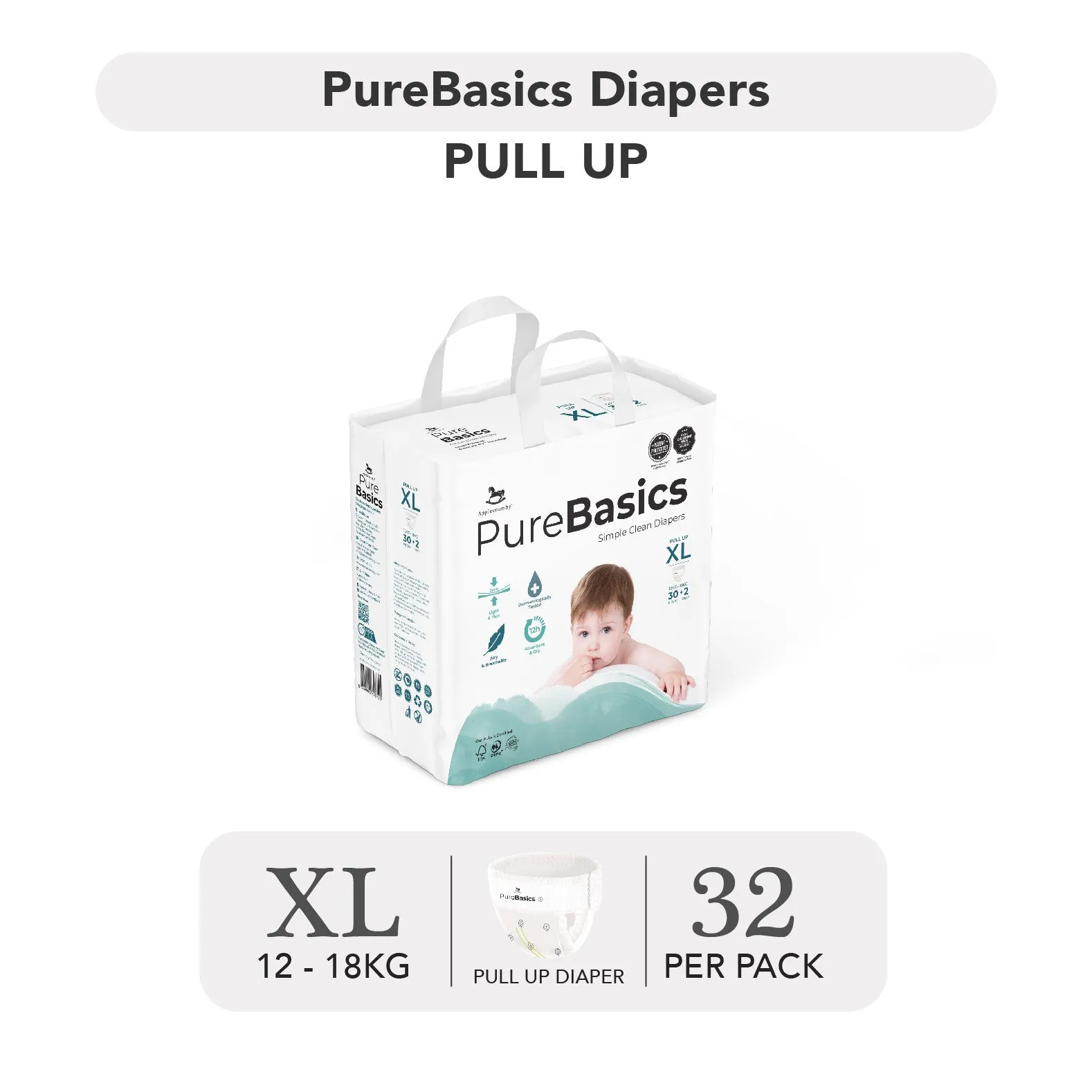 Applecrumby PureBasics Pull Up Diapers - M44 / L38 / XL32 / XXL28