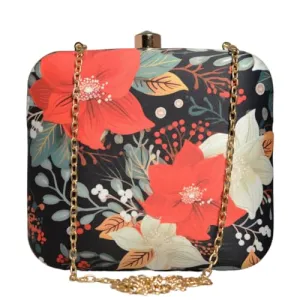 Artklim Red and White Floral Printed Clutch