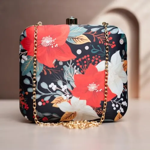 Artklim Red and White Floral Printed Clutch