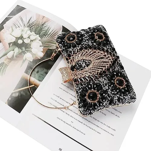 Black Jewelry Stones Clutch Handbag