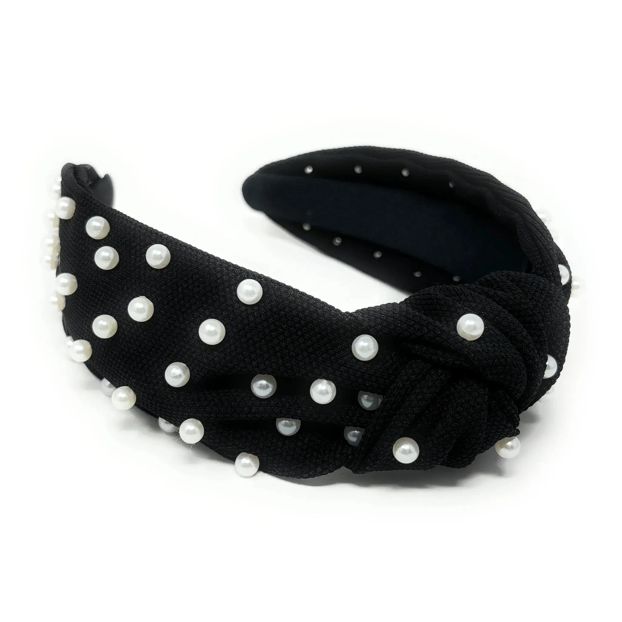 Black White Pearl Knot Headband