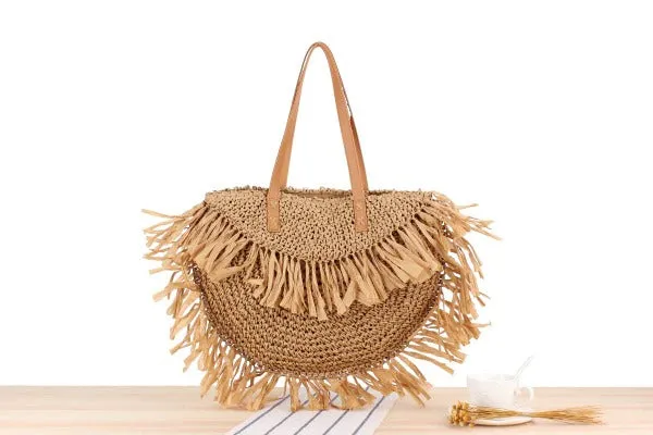 Bohemian Round Tassel Straw Shoulder Bag