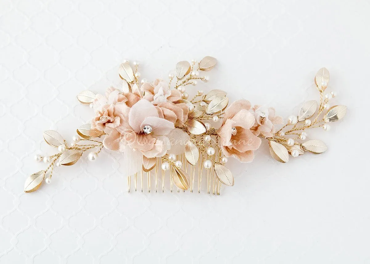 Bridal Hair Flower in Ivory and Light Gold