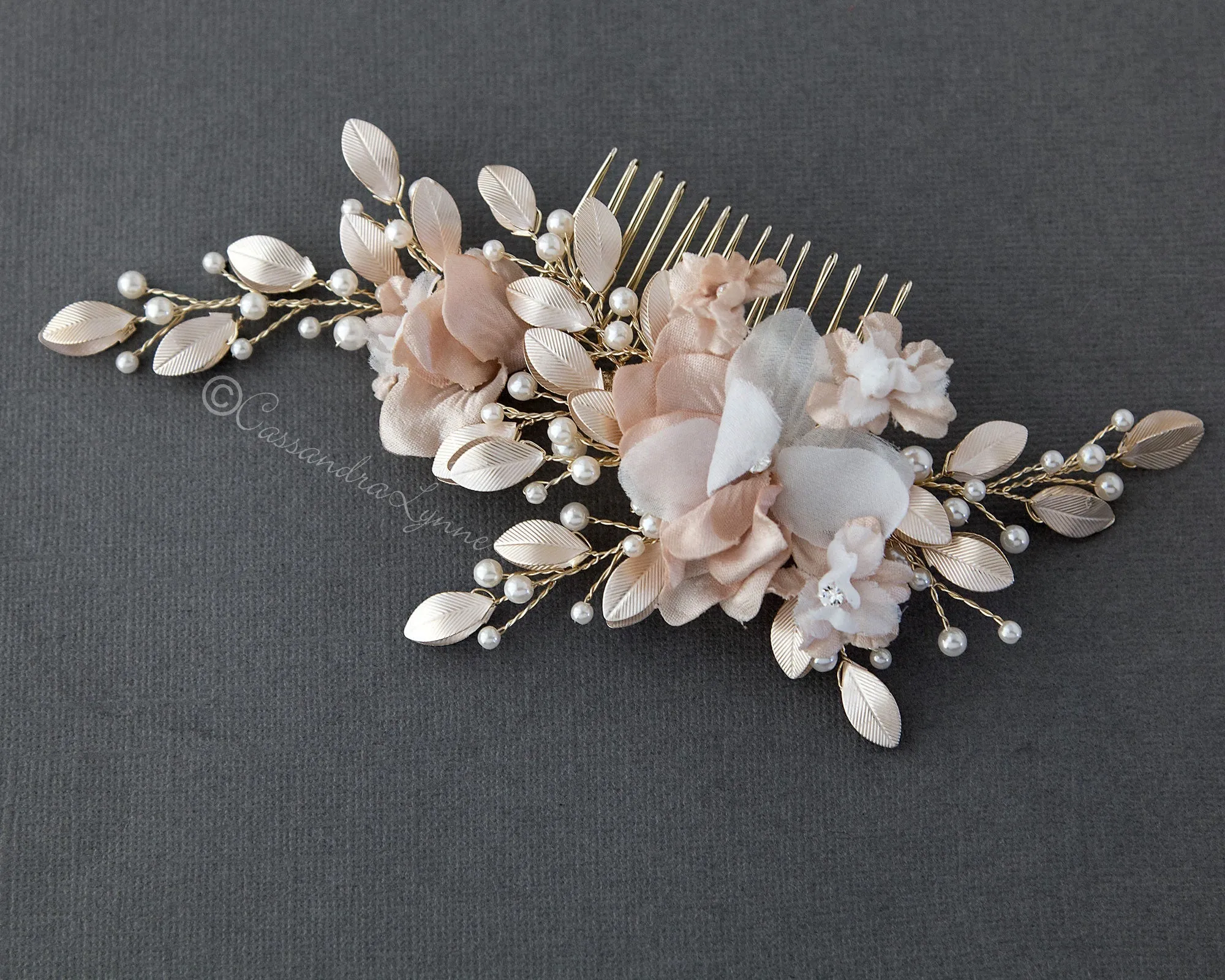 Bridal Hair Flower in Ivory and Light Gold