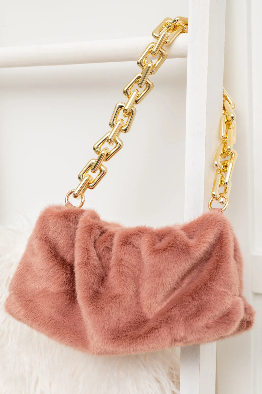 Classy And Carefree Faux Fur Bag In Mauve