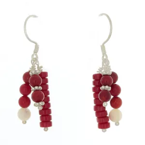 Coral & Ulexite 3-drop Earrings on Sterling French Hooks