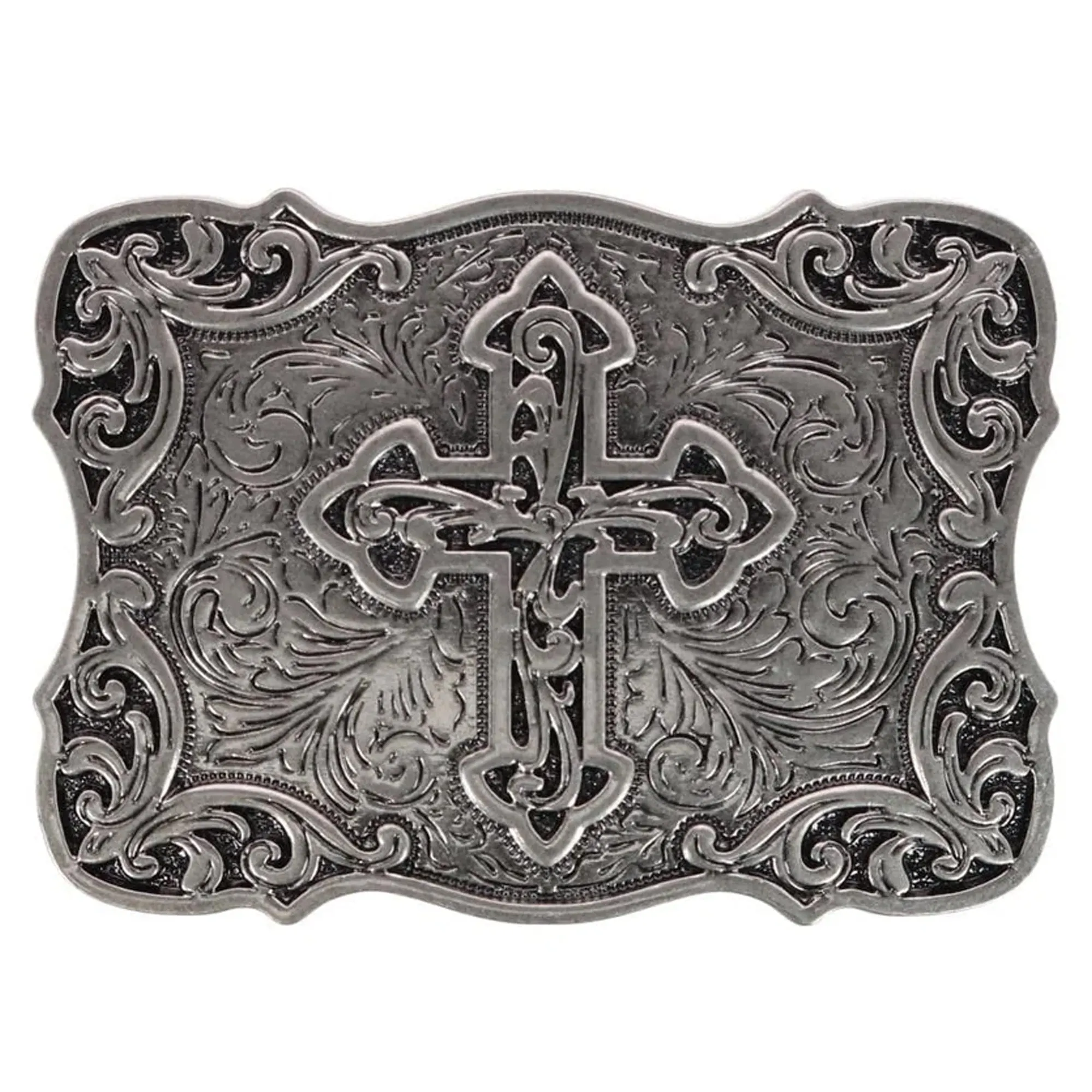 CTM® Vintage Silver Cross Filigree Belt Buckle