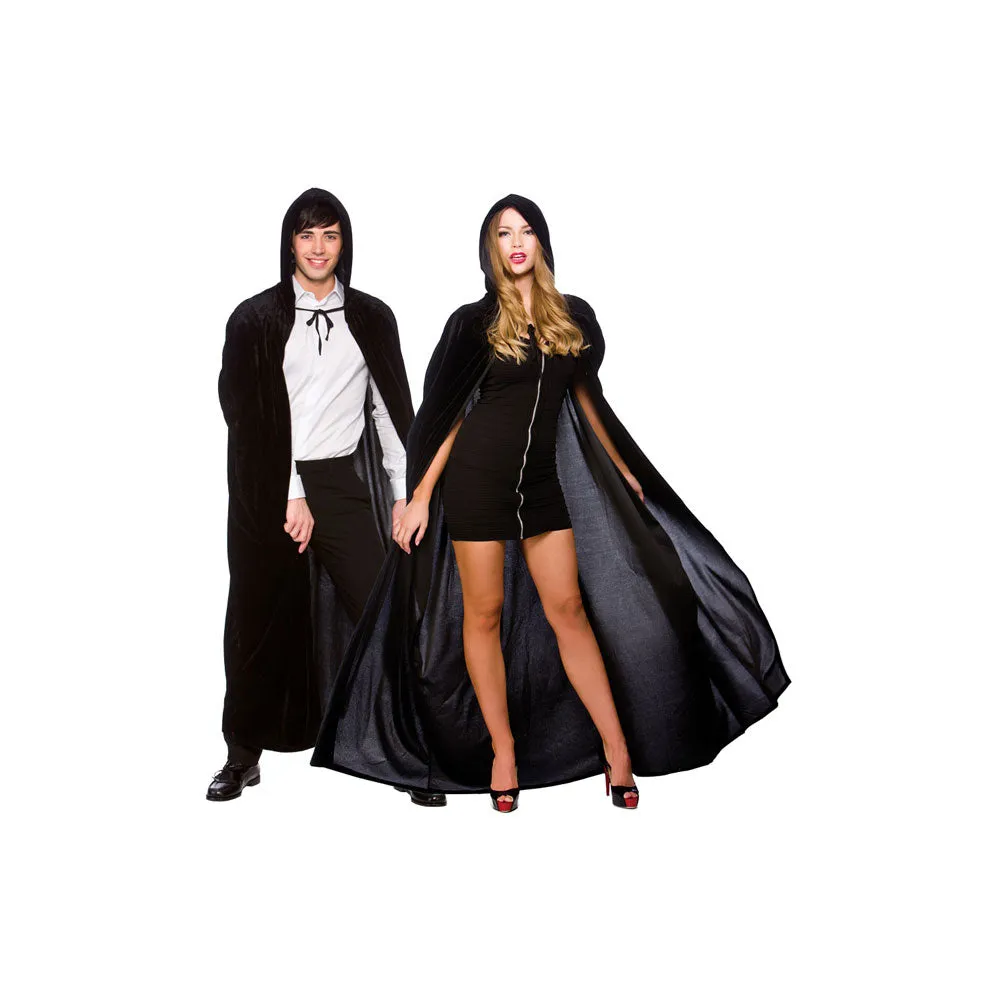 Deluxe Brushed Velvet Hooded Cape Black