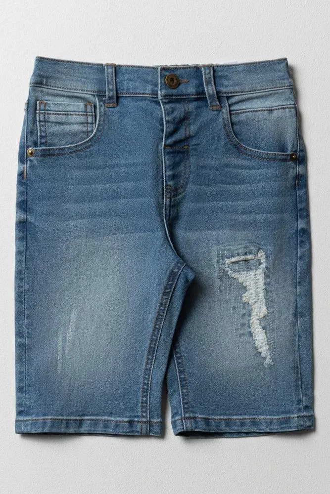 Denim Shorts Rip And Repair Light Blue