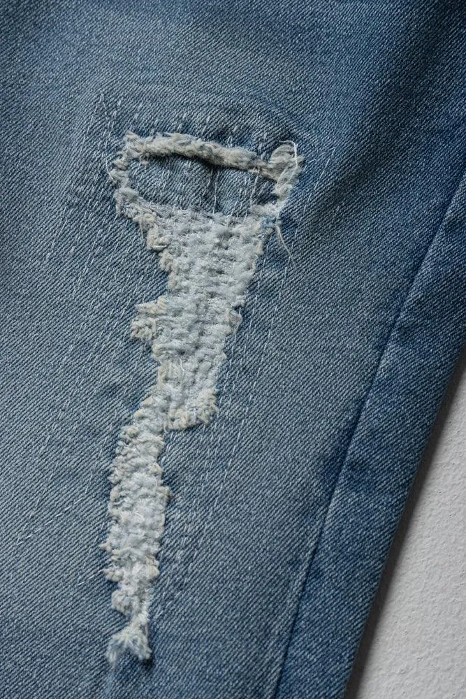 Denim Shorts Rip And Repair Light Blue