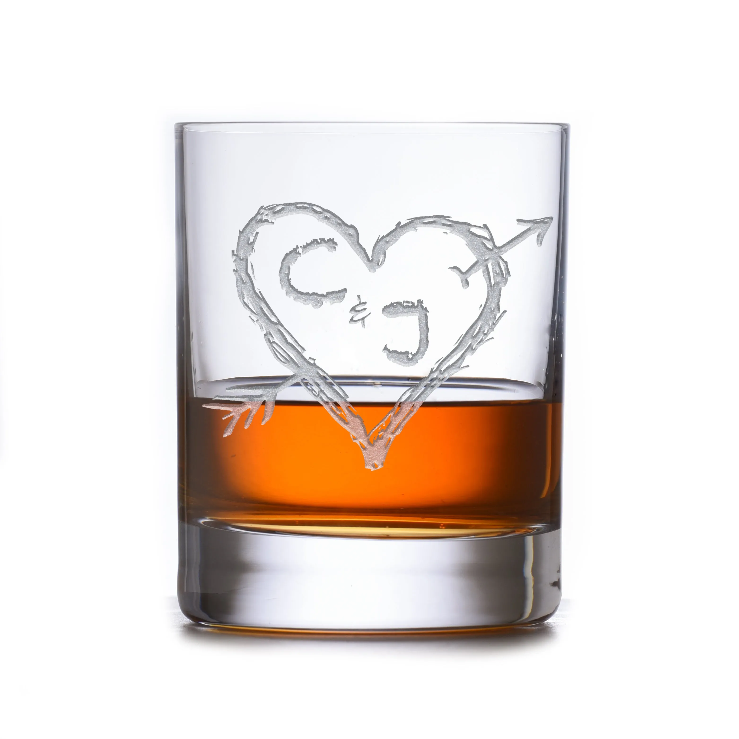 Etched Heart and Arrow Wedding Anniversary Stolzle Crystal DOF Glass