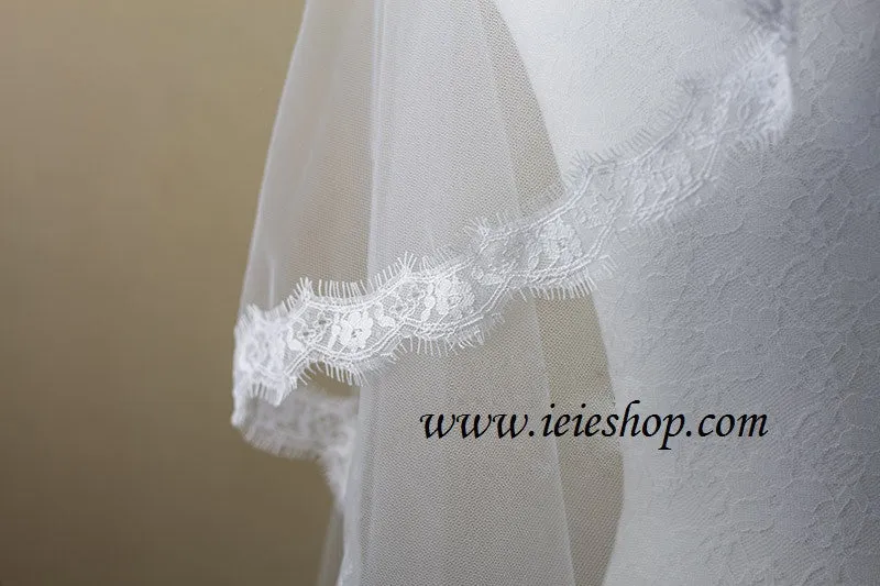 Fingertip Length Eyelash Short Lace Mantilla Wedding Veil VG1005