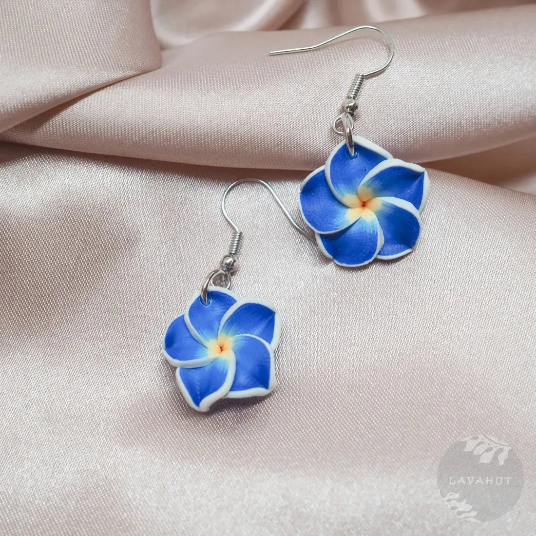 Flirty Plumeria Blue Drop Earrings