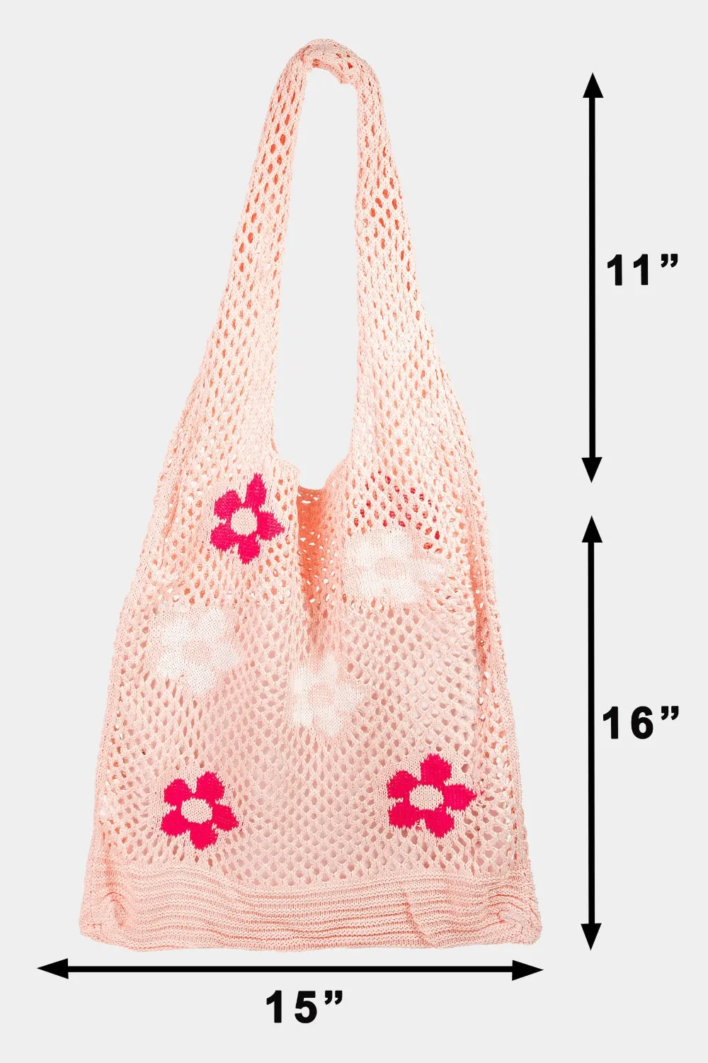 Flower Pattern Knitted Crochet Tote Bag