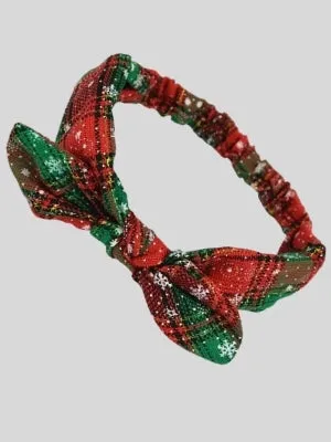 Girls Christmas Themed Plaid Bowtie Headband (Free Gift)