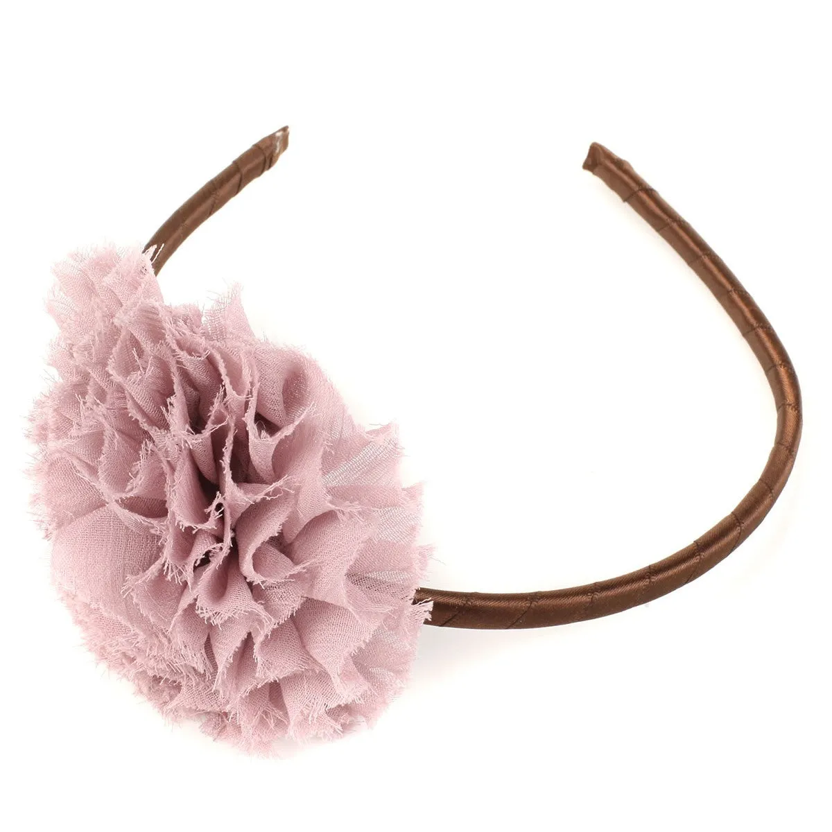 Girls Mauve Mesh Large Ruffle Flower Narrow Headband