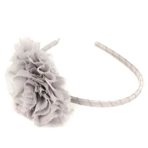 Girls Silver Mesh Large Ruffle Flower Narrow Headband