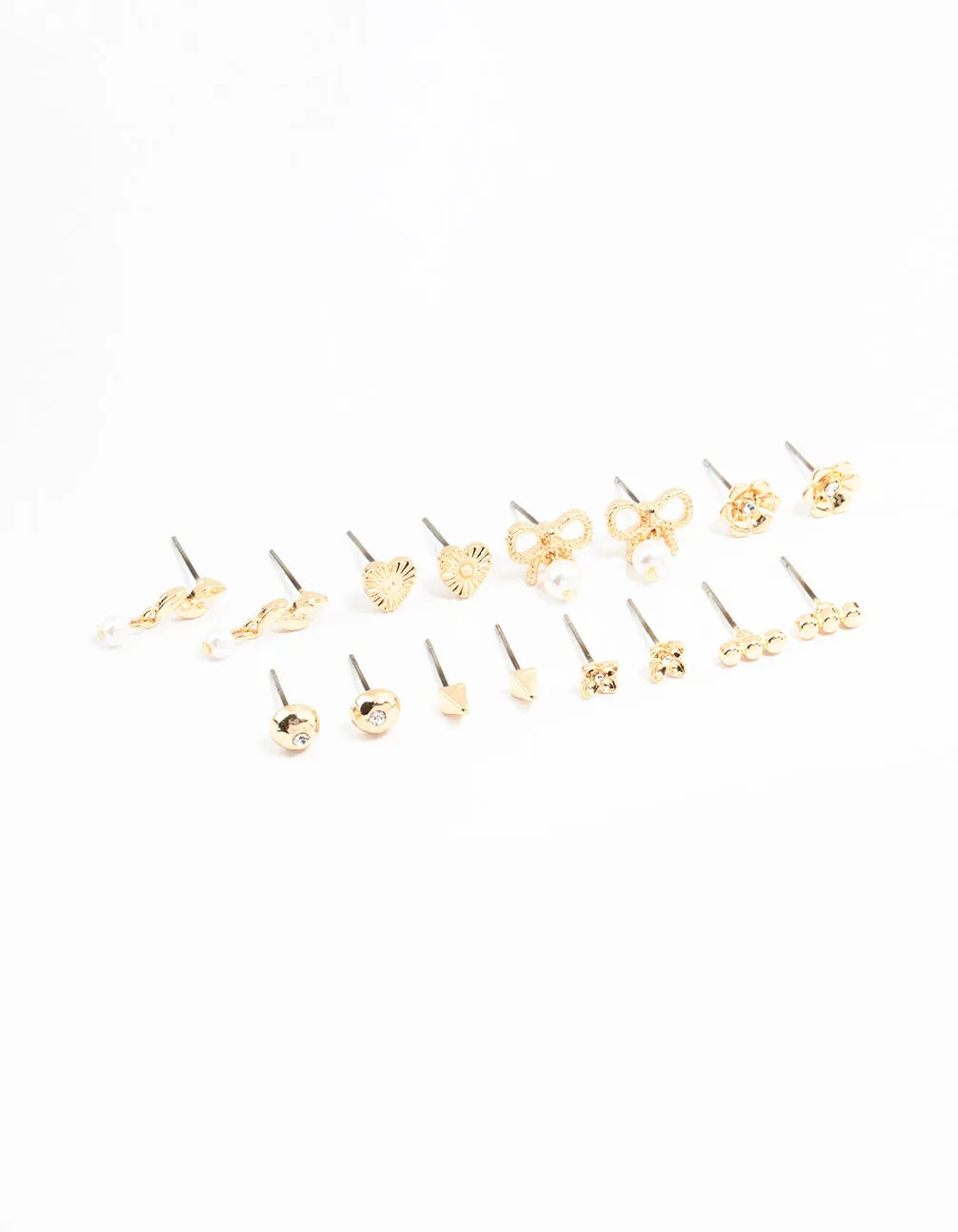 Gold Bow & Pearl Stud Earrings 8-Pack