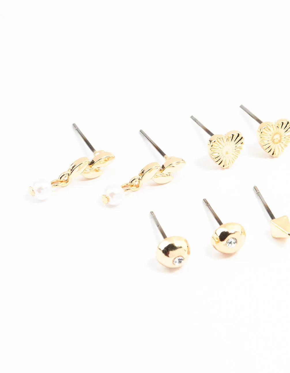 Gold Bow & Pearl Stud Earrings 8-Pack