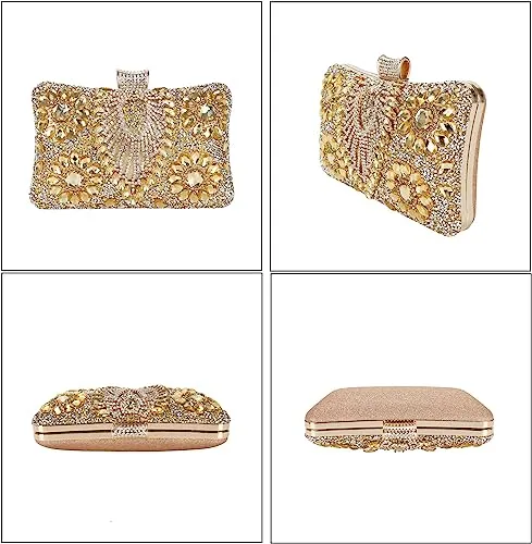 Gold Jewelry Stones Clutch Handbag