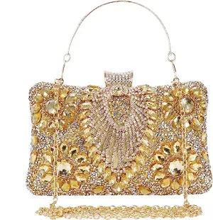 Gold Jewelry Stones Clutch Handbag