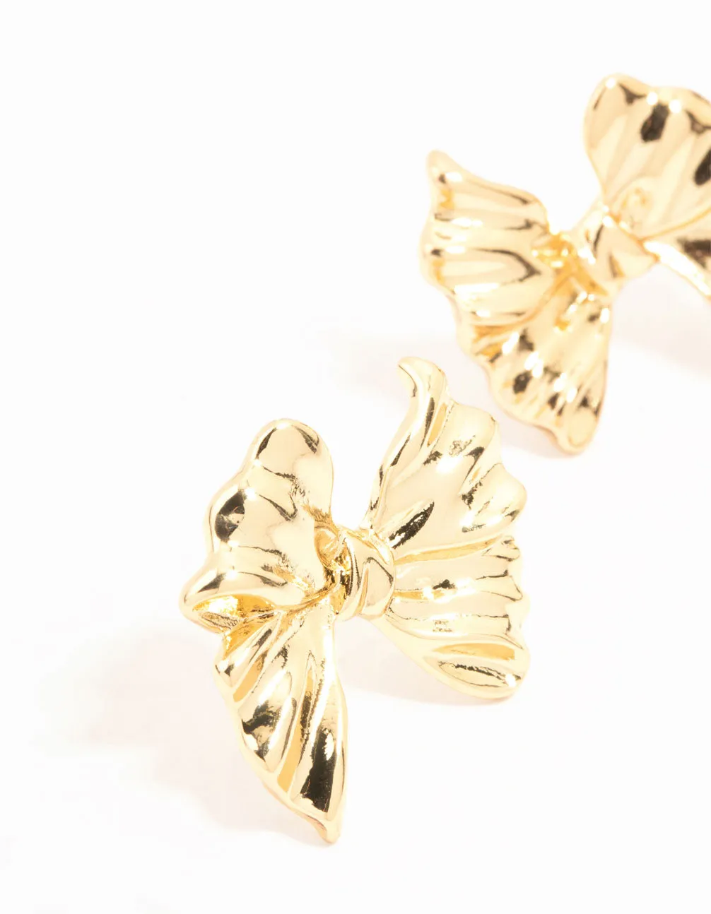 Gold Plated Ribbed Bow Earrings