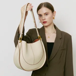 H1656 - Molly Genuine Leather Saddle Bag (Cream)