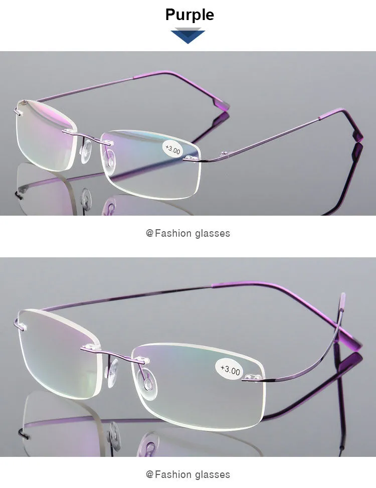 Hotochki Unisex Rectangular Rimless Alloy Reading Glasses Style 1