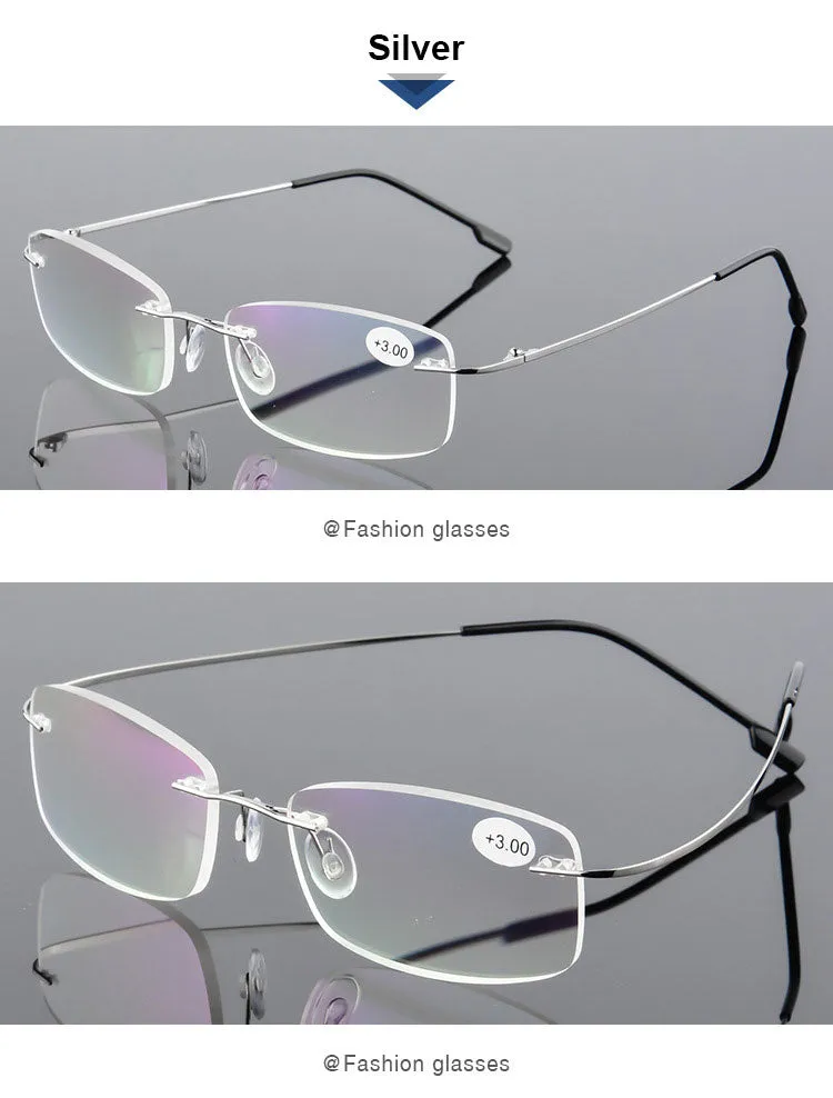 Hotochki Unisex Rectangular Rimless Alloy Reading Glasses Style 1