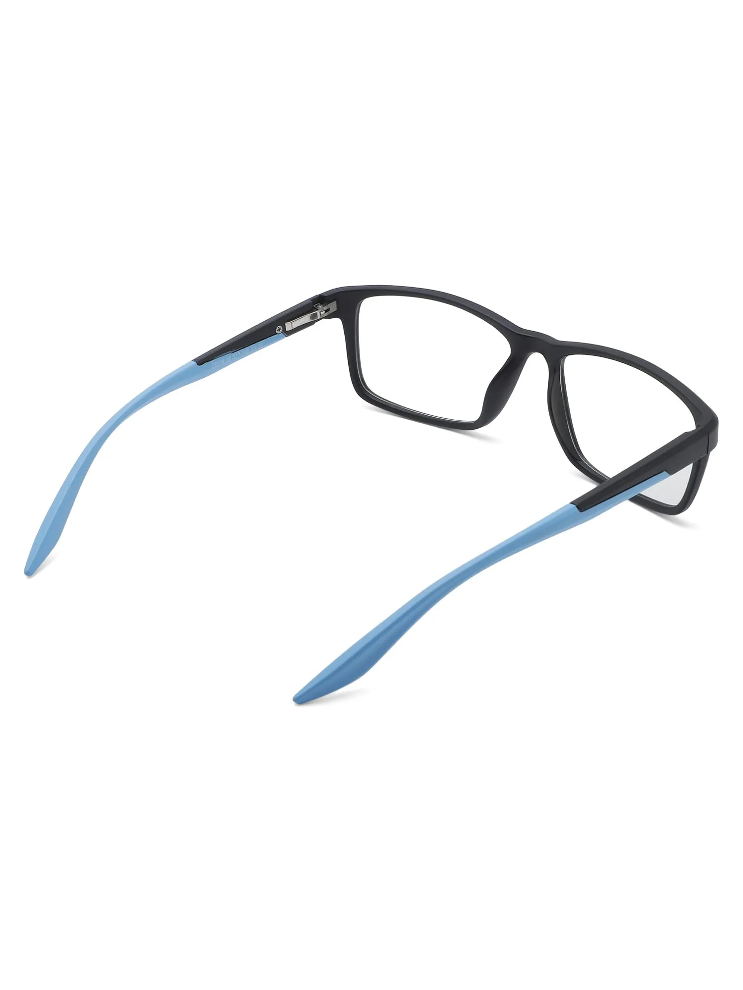 Intellilens Square Blue Cut Computer Glasses for Eye Protection with Lens Cleaner Solution for Spectacles | Zero Power, Anti Glare & Blue Light Filter Glasses | (Matte Black & Blue) (56-17-140)