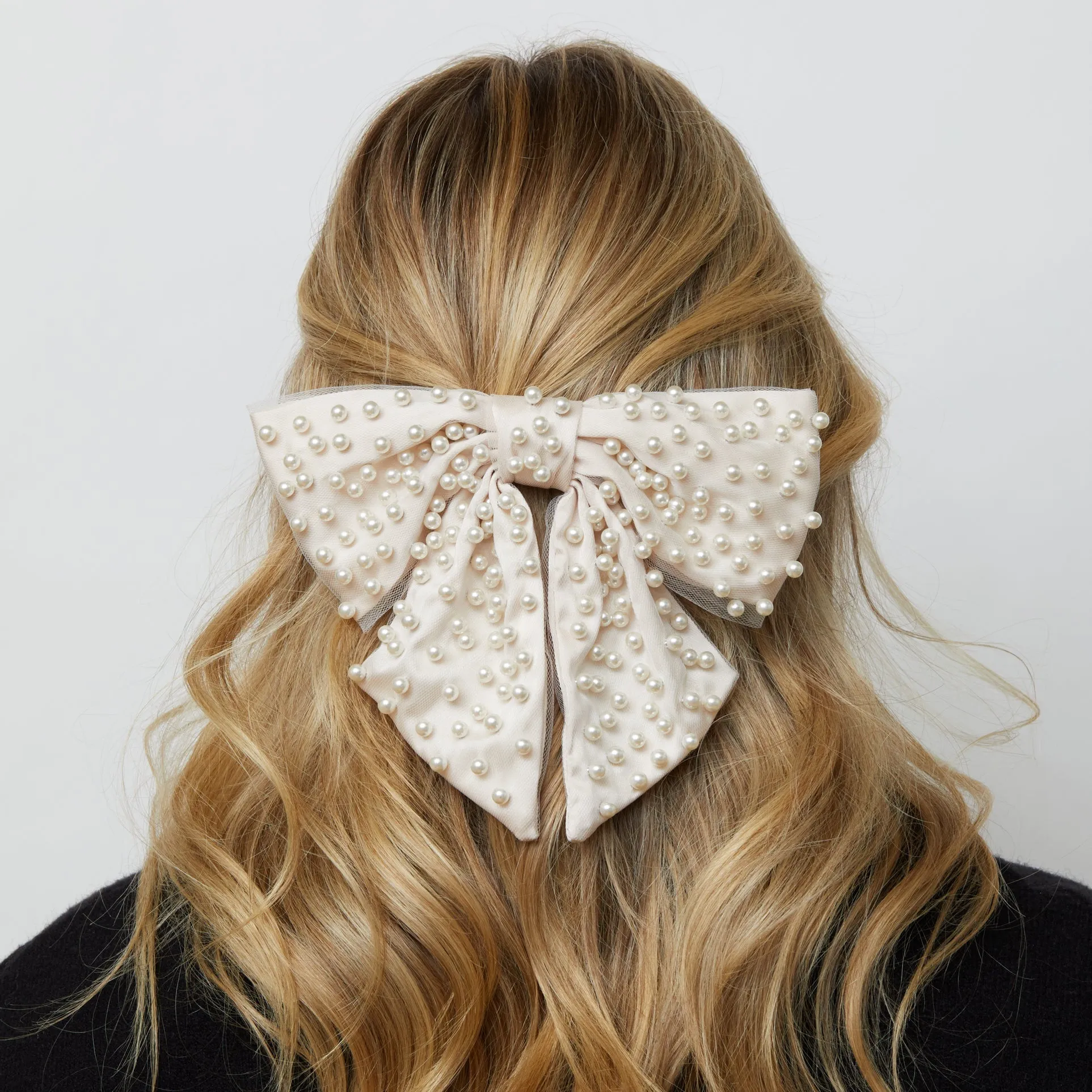 IVORY NATALIA PEARL EMBELLISHED BOW BARRETTE