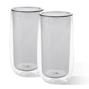 Kuber Industries 4 Pcs Double Walled Borosilicate Glass | High Thermal Resistance | Microwave & Dishwasher Safe | 240 ML | Pack of 2 | Grey