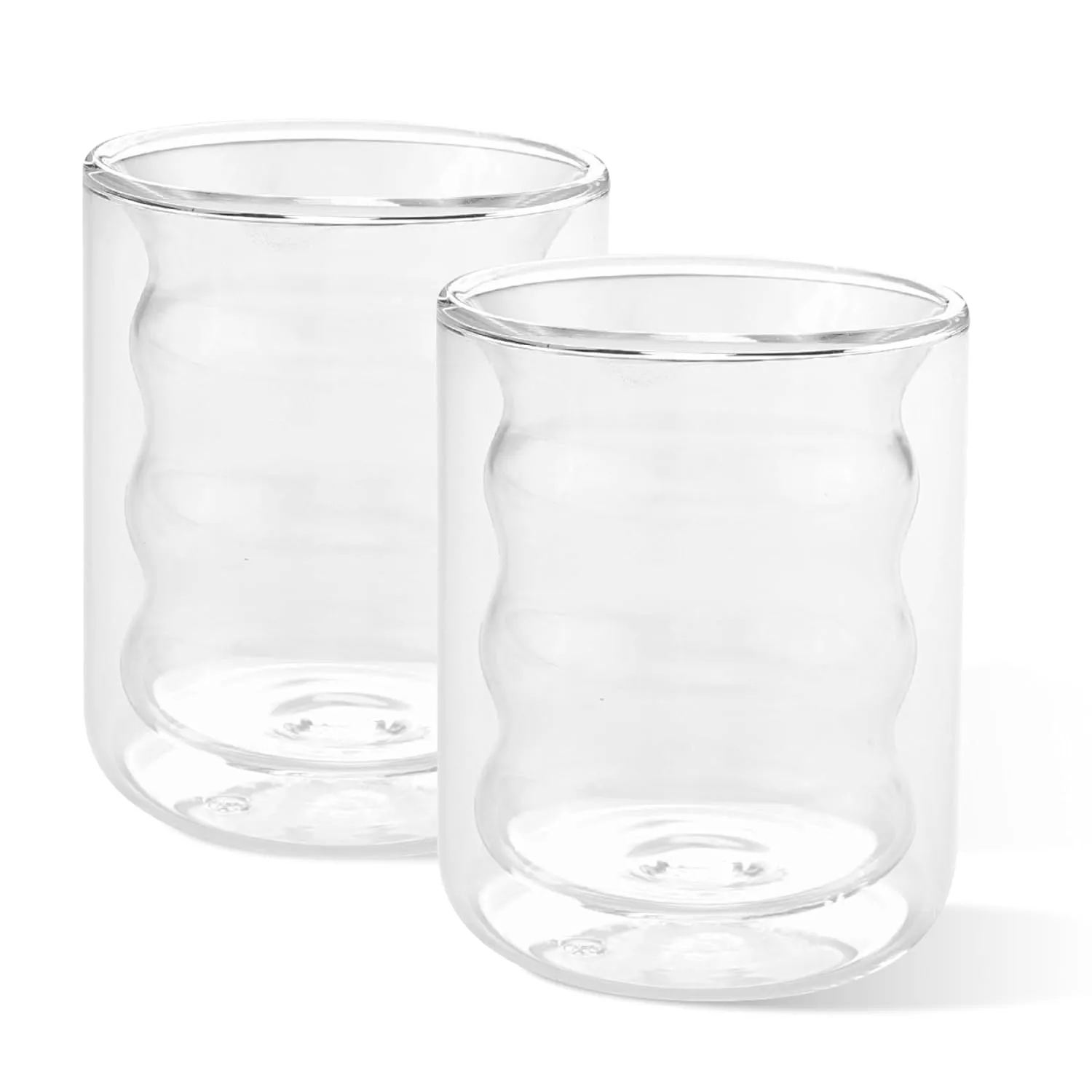 Kuber Industries 4 Pcs Waved Shape Glasses | Double Walled Borosilicate Glass | High Thermal Resistance | Microwave & Dishwasher Safe | 200 ML | Pack of 2 | Transparent