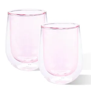 Kuber Industries 8 Pcs Double Walled Borosilicate Glass | High Thermal Resistance | Microwave & Dishwasher Safe | 190 ML | Pack of 4 | Pink