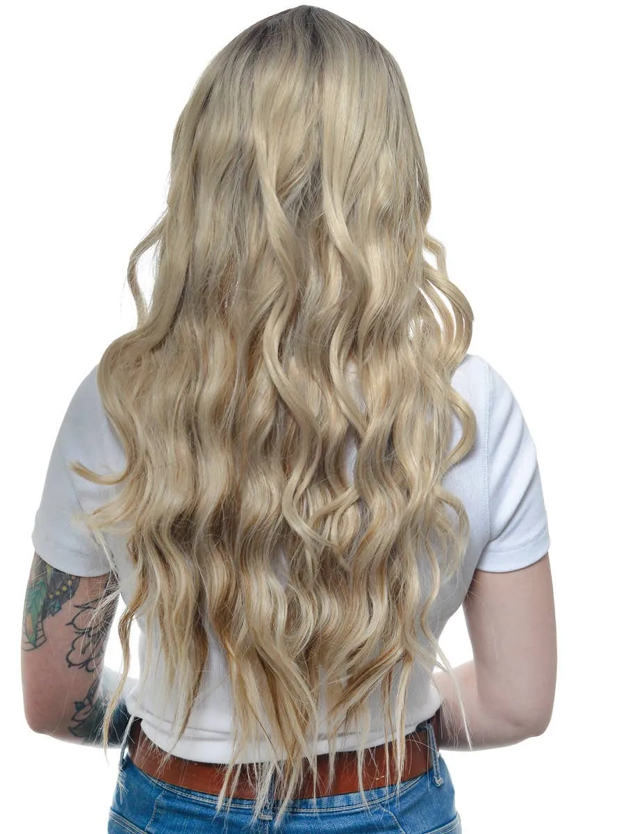 Long Two-Tone Blonde Rooted Beachy Waves Lace Part Fashion Wig