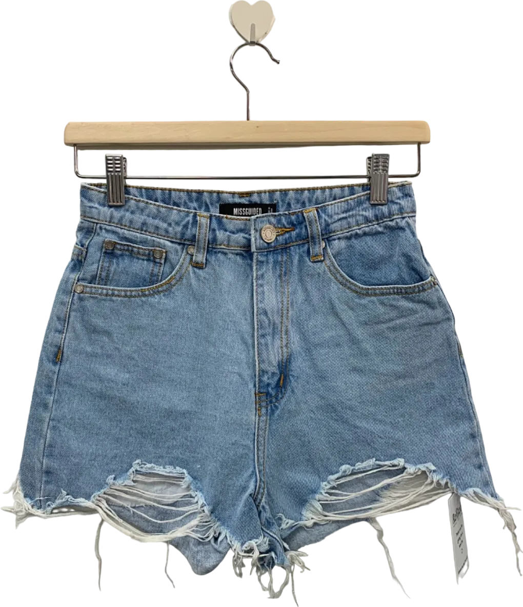 Missguided Blue Distressed Denim Shorts UK 4