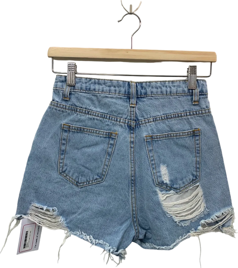 Missguided Blue Distressed Denim Shorts UK 4