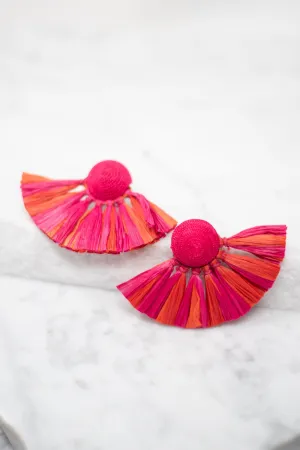 Mud Pie: Raffie Fan Earrings, Pink